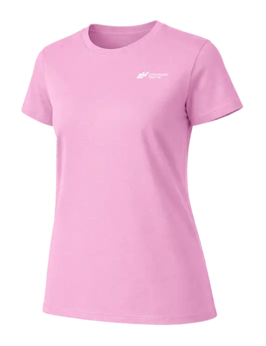 Womens Ring Spun Candy Pink 4.5 oz T-Shirt w/Contrack Watts Logo