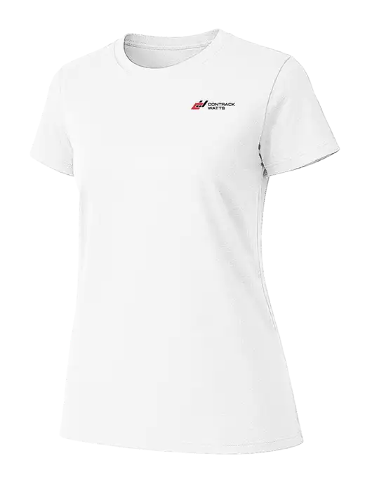Womens Ring Spun White 4.5 oz T-Shirt w/Contrack Watts Logo