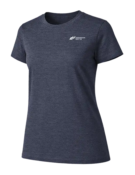 Womens Ring Spun Heather Navy 4.5 oz T-Shirt w/Contrack Watts Logo