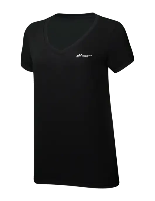 Womens Simply Soft V-Neck Black 4.5oz  Poly/Combed Ring Spun Cotton T-Shirt w/Contrack Watts Logo