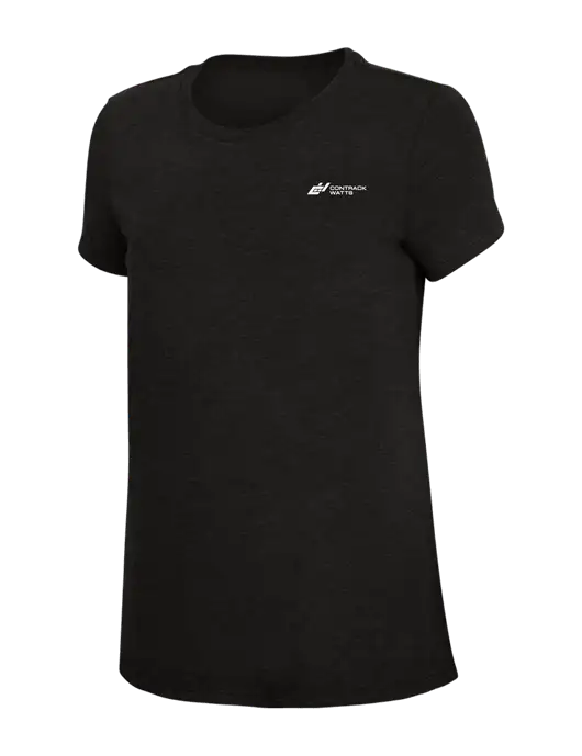 Womens Simply Soft Black 4.5oz Poly/Combed Ring Spun Cotton T-Shirt w/Contrack Watts Logo