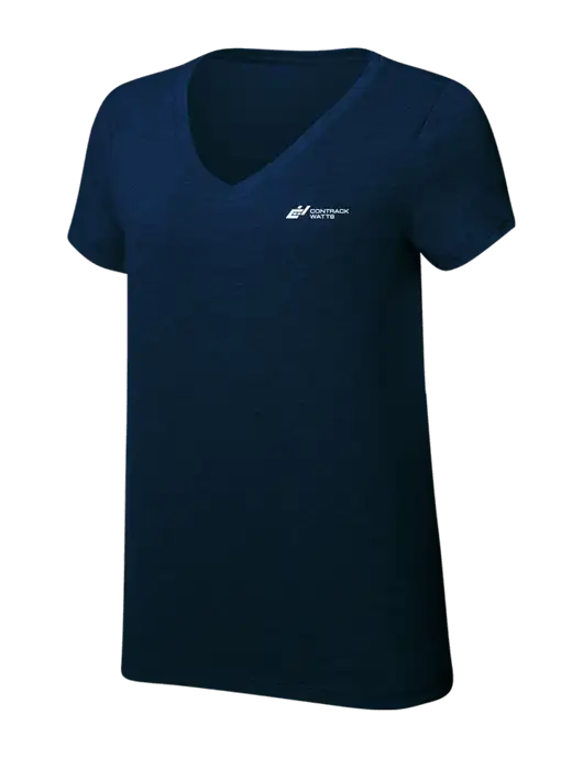 Womens Simply Soft V-Neck New Navy 4.5oz  Poly/Combed Ring Spun Cotton T-Shirt w/Contrack Watts Logo