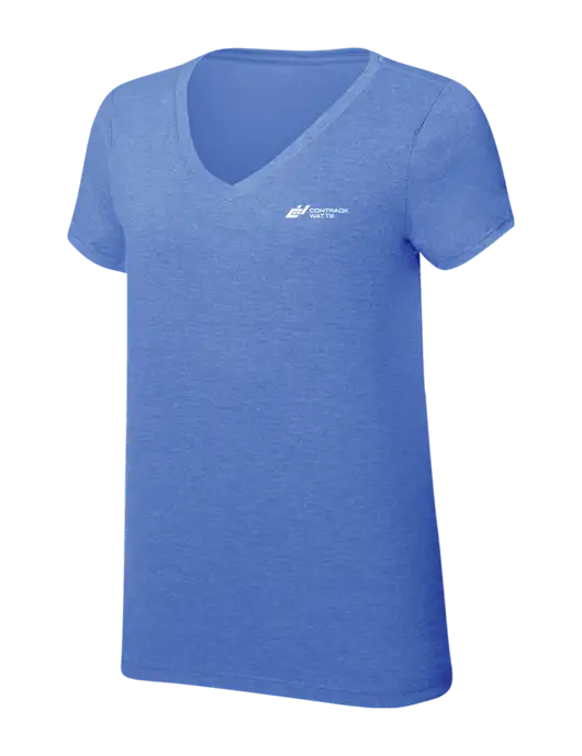 Womens Simply Soft V-Neck Royal Frost 4.5oz  Poly/Combed Ring Spun Cotton T-Shirt w/Contrack Watts Logo