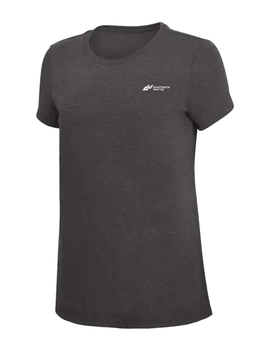 Womens Simply Soft Heather Charcoal 4.5oz  Poly/Combed Ring Spun Cotton T-Shirt w/Contrack Watts Logo