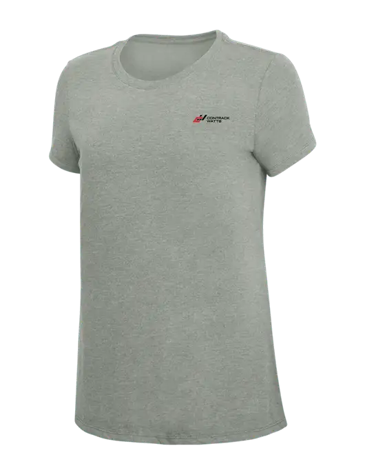 Womens Simply Soft Grey Frost 4.5oz  Poly/Combed Ring Spun Cotton T-Shirt w/Contrack Watts Logo