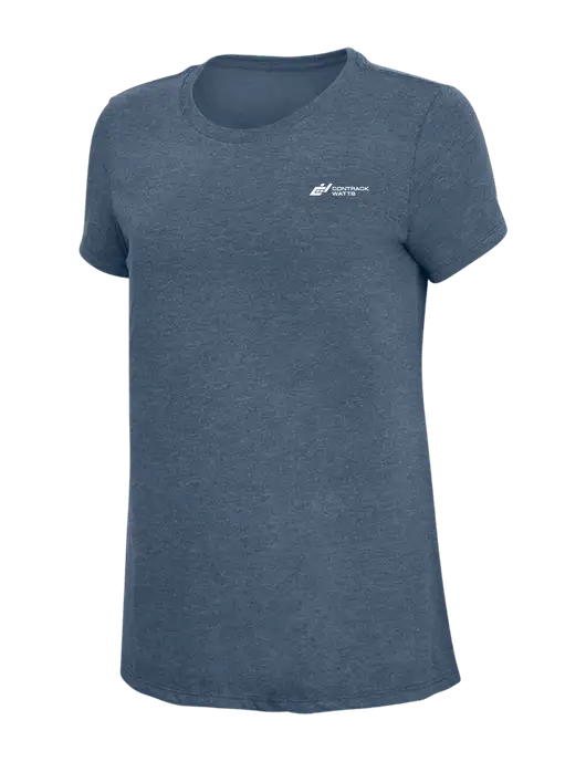 Womens Simply Soft Navy Frost 4.5oz  Poly/Combed Ring Spun Cotton T-Shirt w/Contrack Watts Logo