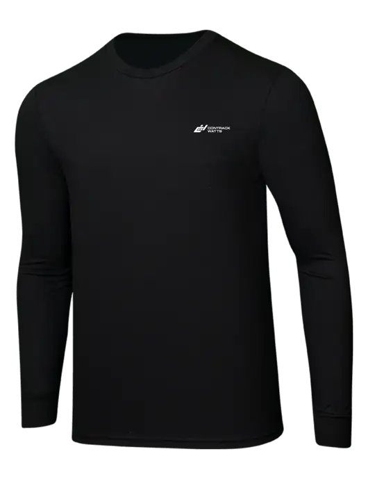 Simply Soft Long Sleeve Black 4.5 oz, Poly/Combed Ring Spun Cotton T-Shirt w/Contrack Watts Logo