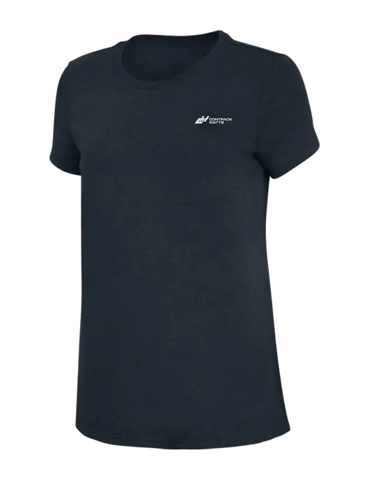 Womens Simply Soft Navy 4.5oz Poly/Combed Ring Spun Cotton T-Shirt w/Contrack Watts Logo