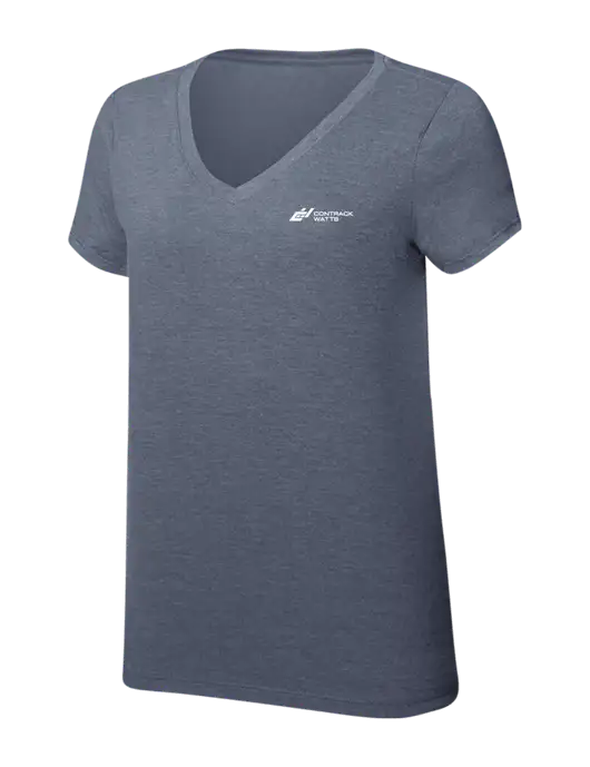 Womens Simply Soft V-Neck Navy Frost 4.5oz  Poly/Combed Ring Spun Cotton T-Shirt w/Contrack Watts Logo