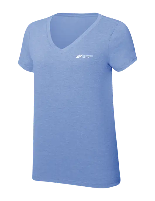 Womens Simply Soft V-Neck Maritime Frost 4.5oz  Poly/Combed Ring Spun Cotton T-Shirt w/Contrack Watts Logo