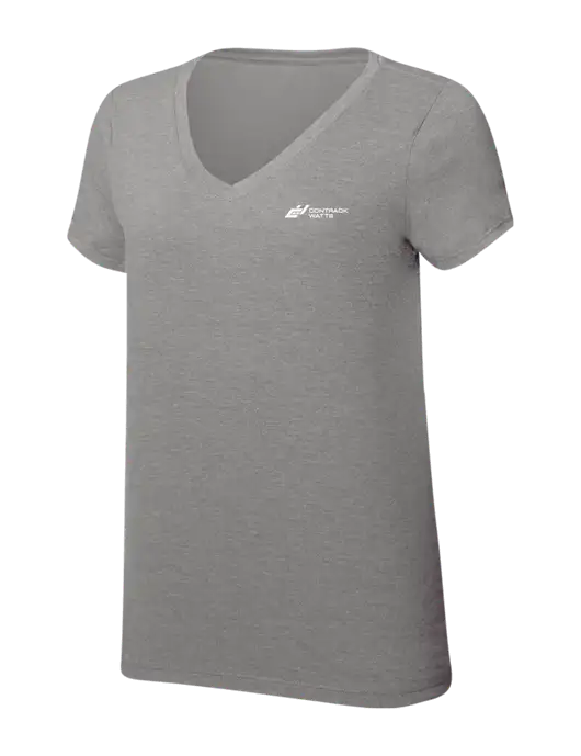 Womens Simply Soft V-Neck Grey Frost 4.5oz  Poly/Combed Ring Spun Cotton T-Shirt w/Contrack Watts Logo