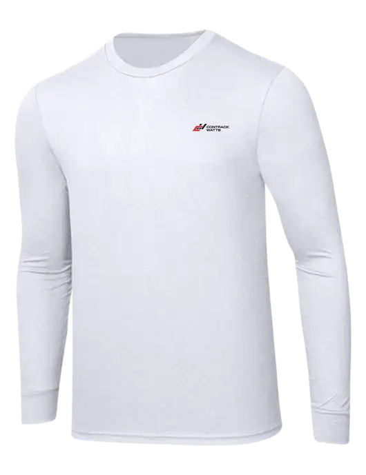 Simply Soft Long Sleeve White 4.5 oz, Poly/Combed Ring Spun Cotton T-Shirt w/Contrack Watts Logo