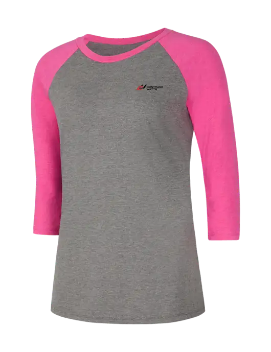 Womens Simply Soft 3/4 Sleeve Fuchsia Frost/Grey Frost Ring Spun Cotton T-Shirt w/Contrack Watts Logo