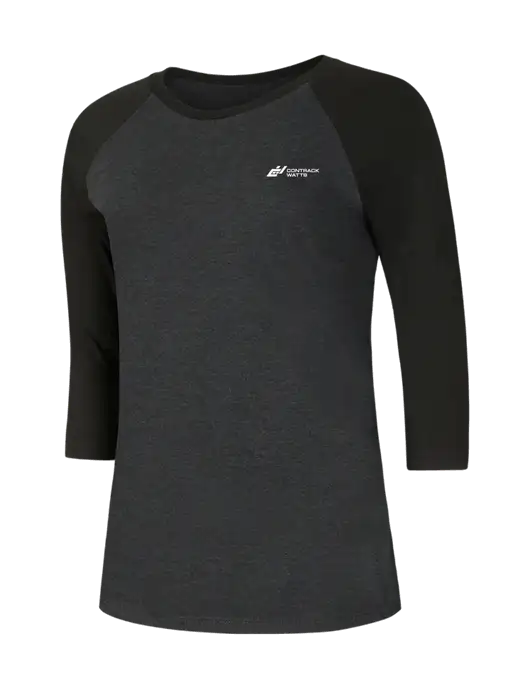 Womens Simply Soft 3/4 Sleeve Black/Black Frost Ring Spun Cotton T-Shirt w/Contrack Watts Logo