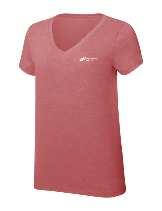 Womens Simply Soft V-Neck Blush Frost 4.5oz  Poly/Combed Ring Spun Cotton T-Shirt w/Contrack Watts Logo