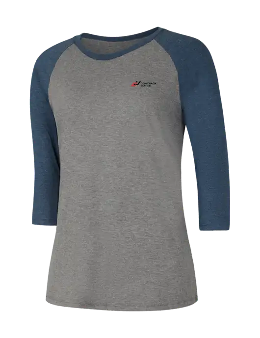 Womens Simply Soft 3/4 Sleeve Navy Frost/Grey Frost Ring Spun Cotton T-Shirt w/Contrack Watts Logo