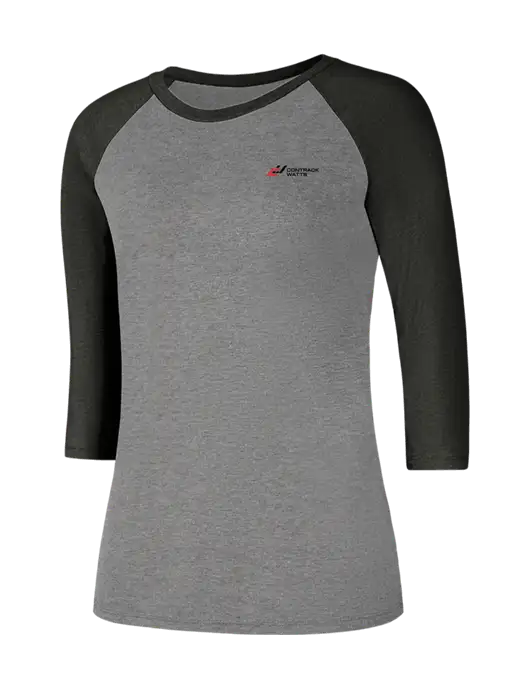 Womens Simply Soft 3/4 Sleeve Black Frost/Grey Frost Ring Spun Cotton T-Shirt w/Contrack Watts Logo