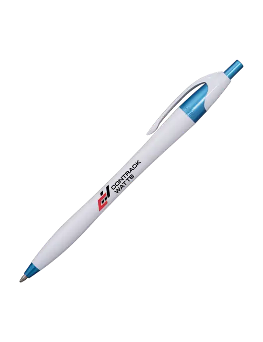 Novella White/Blue Shimmer Pen - Blue Ink w/Contrack Watts Logo