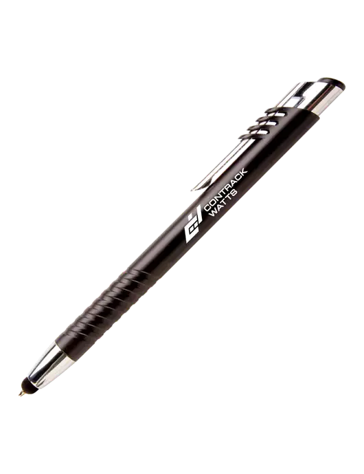 Schirhart Black Stylus Pen - Blue Ink w/Contrack Watts Logo