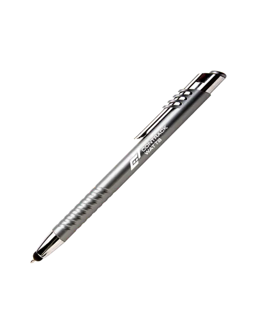 Schirhart Grey Stylus Pen - Blue Ink w/Contrack Watts Logo
