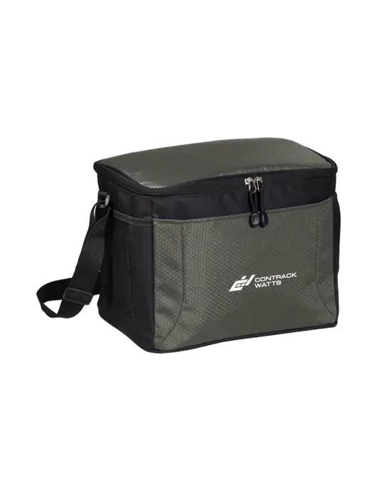 12 Can Grey/Black Cube Cooler w/Contrack Watts Logo