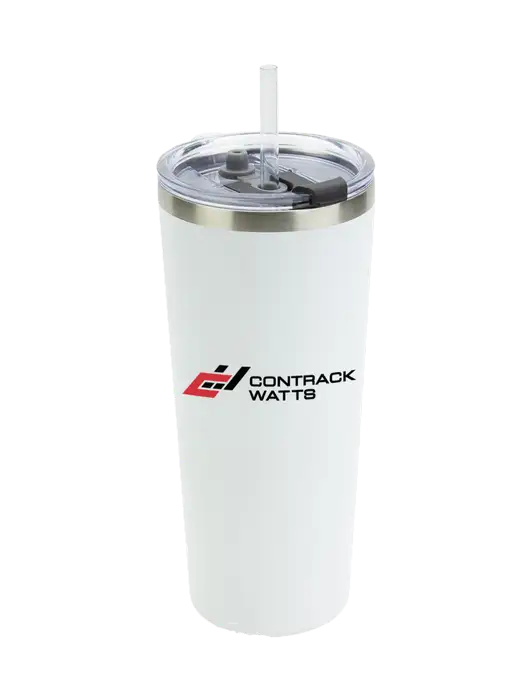 Brighton White 20 oz Insulated Tumbler & Straw w/Contrack Watts Logo