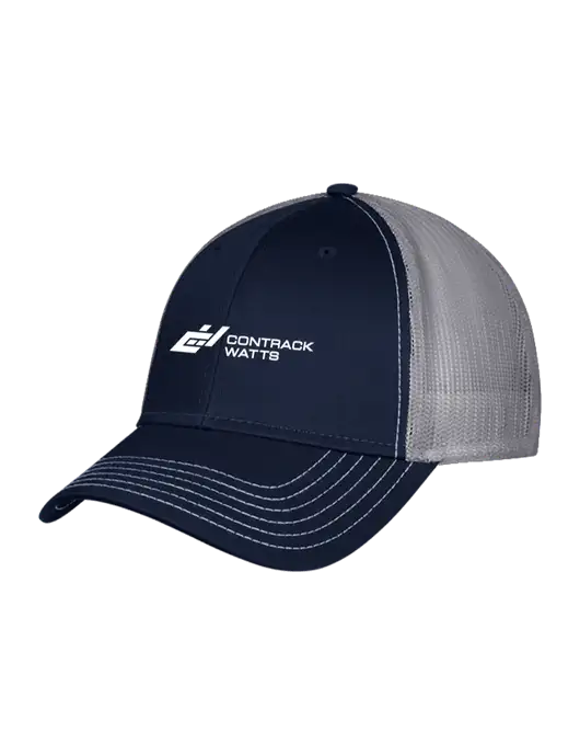 Navy & Grey Mesh Trucker Cap Snap Back w/Contrack Watts Logo