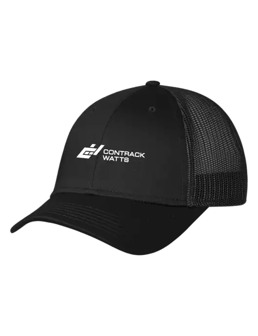 Black Mesh Trucker Cap Snap Back w/Contrack Watts Logo
