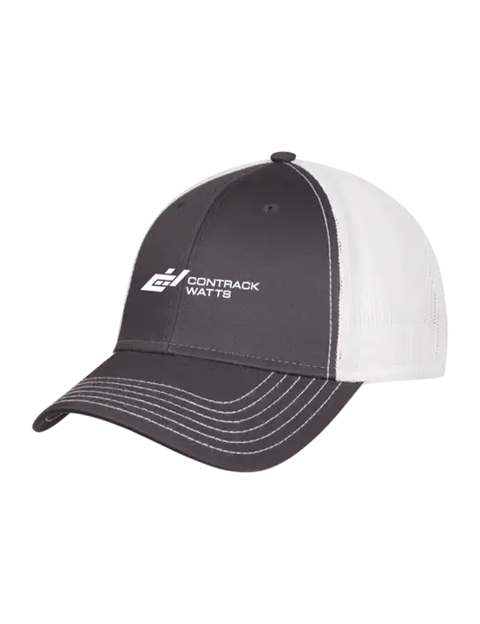 Dark Grey/White Mesh Trucker Cap Snap Back w/Contrack Watts Logo