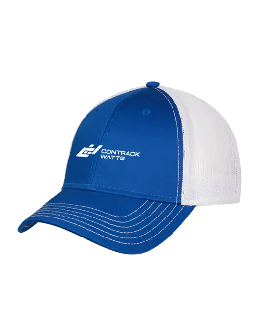 Royal & White Mesh Trucker Cap Snap Back w/Contrack Watts Logo