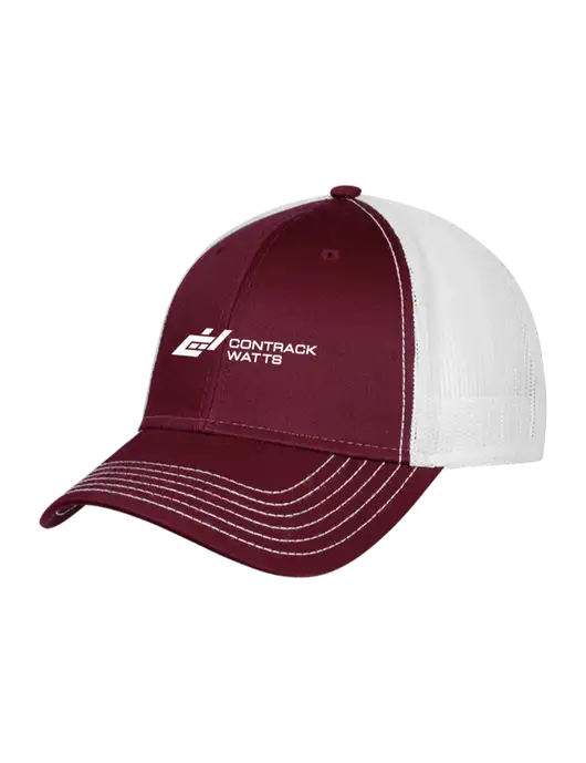 Maroon/Maroon/White Mesh Trucker Cap Snap Back w/Contrack Watts Logo