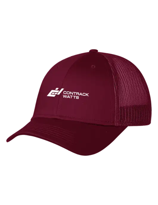 Maroon Mesh Trucker Cap Snap Back w/Contrack Watts Logo