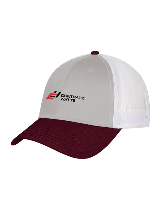 Maroon/Heather Grey/White Mesh Trucker Cap Snap Back w/Contrack Watts Logo