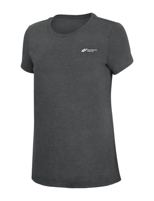 Womens Simply Soft Charcoal 4.5oz Poly/Combed Ring Spun Cotton T-Shirt w/Contrack Watts Logo