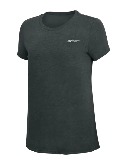 Womens Simply Soft Black Frost 4.5oz Poly/Combed Ring Spun Cotton T-Shirt w/Contrack Watts Logo
