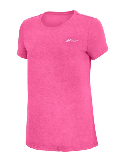 Womens Simply Soft Fuchsia Frost 4.5oz Poly/Combed Ring Spun Cotton T-Shirt w/Contrack Watts Logo