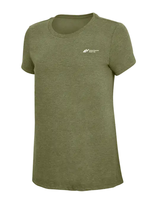 Womens Simply Soft Military Green Frost 4.5oz Poly/Combed Ring Spun Cotton T-Shirt
 w/Contrack Watts Logo