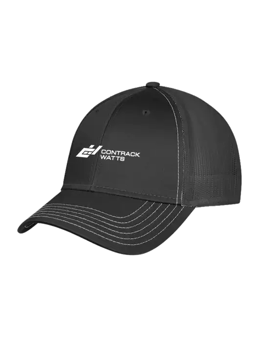 Charcoal Grey Mesh Trucker Cap Snap Back w/Contrack Watts Logo