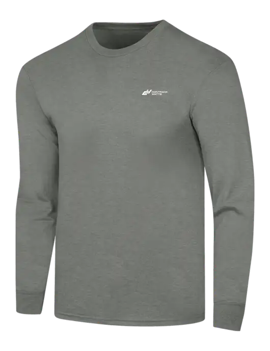 Simply Soft Long Sleeve Heathered Charcoal 4.5 oz, Poly/Combed Ring Spun Cotton T-Shirt w/Contrack Watts Logo