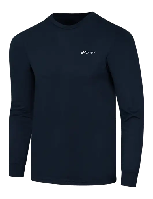 Simply Soft Long Sleeve Navy 4.5 oz, Poly/Combed Ring Spun Cotton T-Shirt w/Contrack Watts Logo