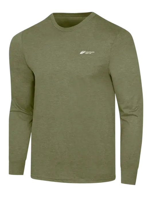 Simply Soft Long Sleeve Military Green Frost 4.5 oz, Poly/Combed Ring Spun Cotton T-Shirt w/Contrack Watts Logo