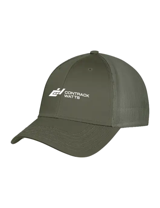Olive Green Mesh Trucker Cap Snap Back w/Contrack Watts Logo