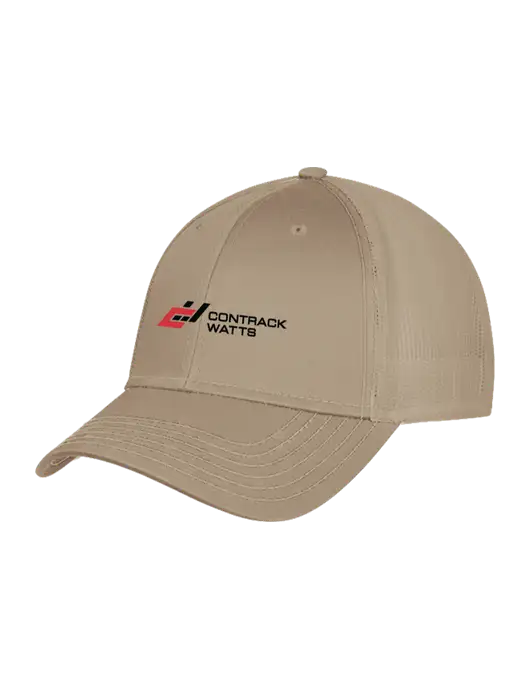 Khaki Mesh Trucker Cap Snap Back w/Contrack Watts Logo