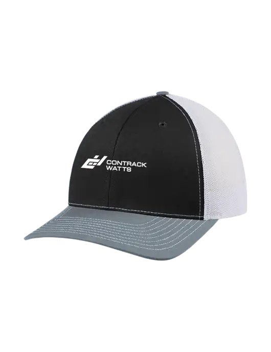 Richardson Adjustable Snapback Original 112 Trucker Cap Black/Light Heather Grey/White Mesh w/Contrack Watts Logo