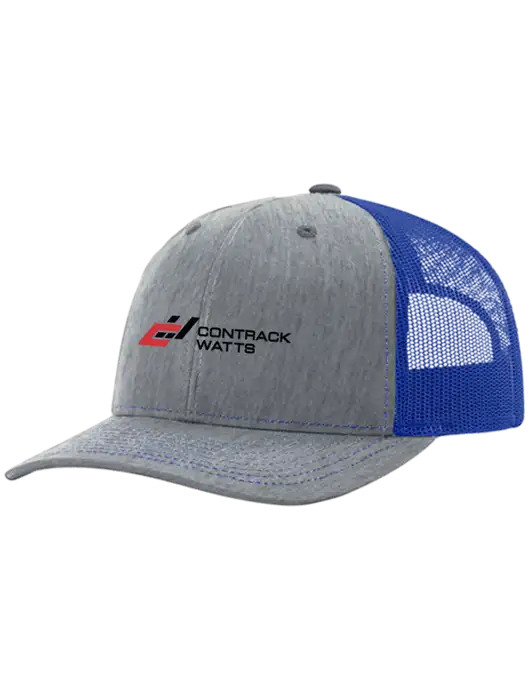 Richardson Adjustable Snapback Original 112 Trucker Cap Heather Light Grey w/Royal Mesh w/Contrack Watts Logo