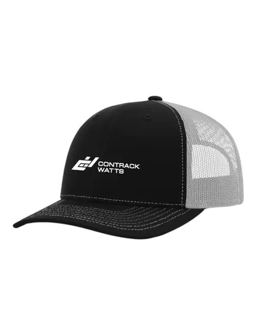 Richardson Adjustable Snapback Original 112 Trucker Cap Black w/White Mesh w/Contrack Watts Logo