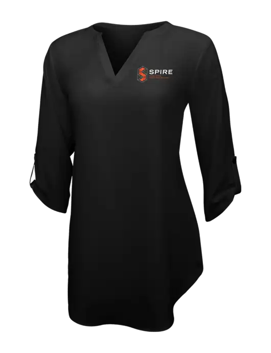 Womens Black 3/4 Sleeve Tunic Blouse w/Spire