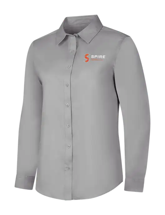 Light Grey Womens Long Sleeve Superpro React Twill Shirt w/Spire