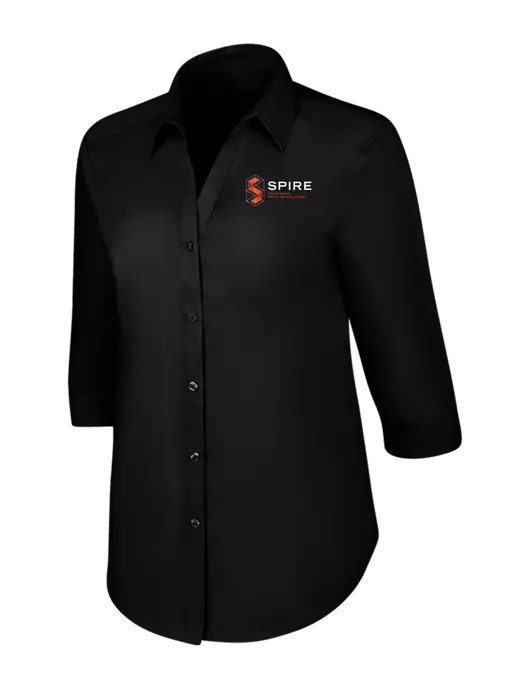 Womens Black 3/4 Sleeve Carefree Poplin Shirt w/Spire