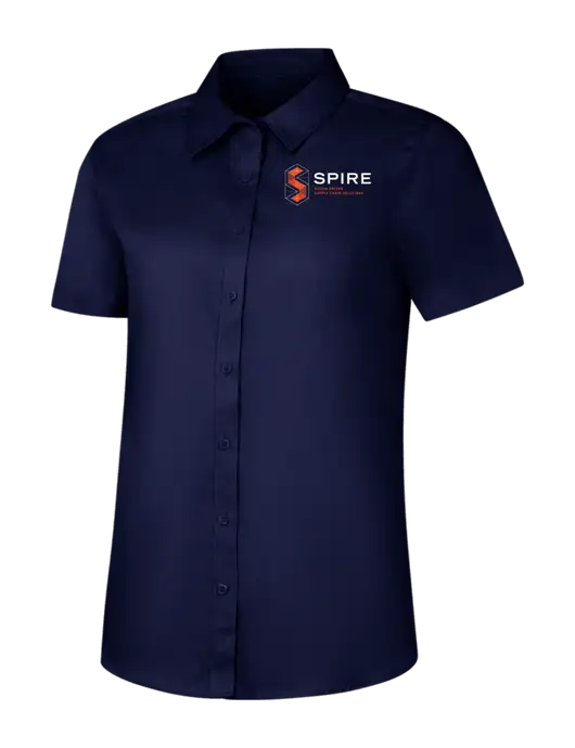 Womens Navy Short Sleeve Superpro React Twill Shirt w/Spire